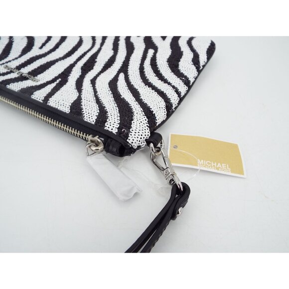 MICHAEL Michael Kors Jet Set Optic White Black Large Zip Pouch Wristlet Clutch - Picture 4 of 13